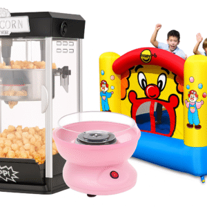 Feest pakket (popcorn,suikerspin, springkussen)